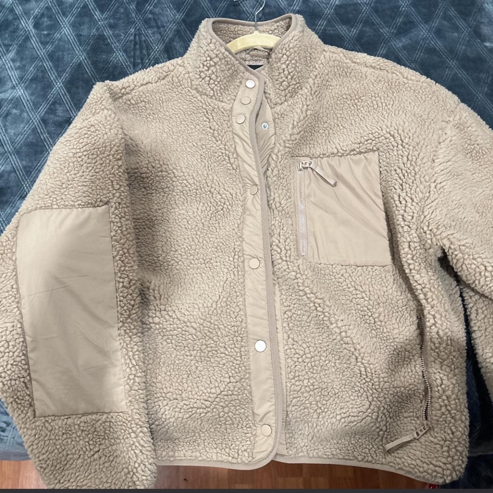 Fabletics Taupe Sherpa Teddy Jacket